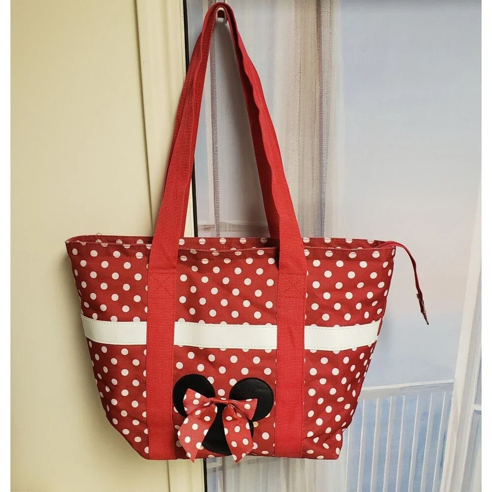 Disney Minnie Mouse Canvas Zip Tote Bag Red White Polka Dot Beach Polka-Dot Boho